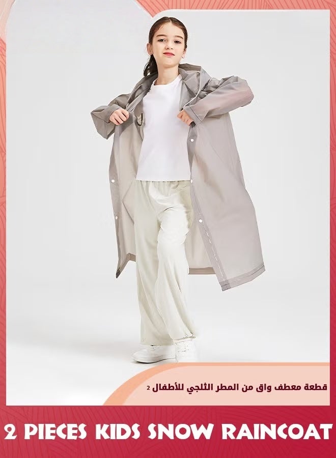 2 جهاز كمبيوتر شخصي معطف المطر للأطفال, الأطفال مقاومة للماء سميكة المطر Ponchos للأطفال,معطف المطر الطوارئ القابلة لإعادة الاستخدام للفتيان والبنات,الأطفال الثلج معطف المطر مع غطاء الغطاء,جاكيت المطر إيفا المحمولة,رمادي - Image 1